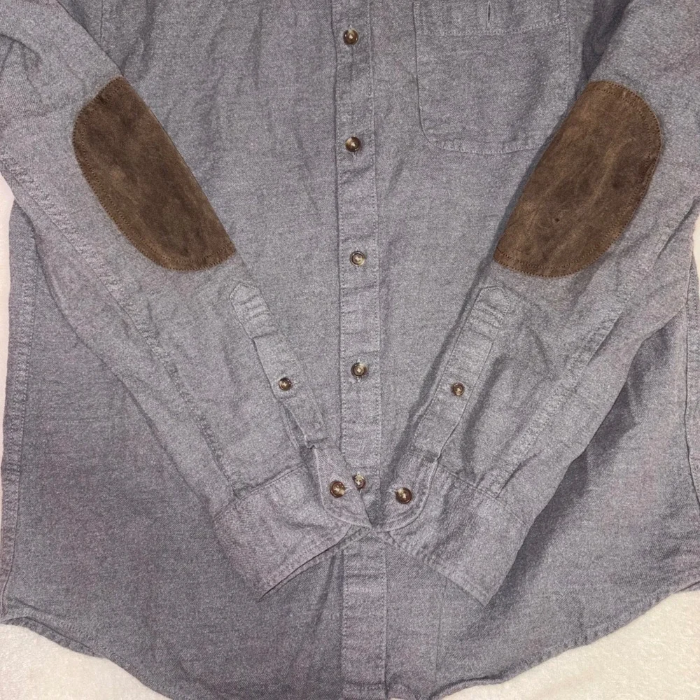 J.CREW Chamois Flannel Shirt Men Large Gray Slim Elbow Patch Heavy Cotton